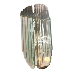 1980's Postmodern Glass And Brass Swag Chandelier