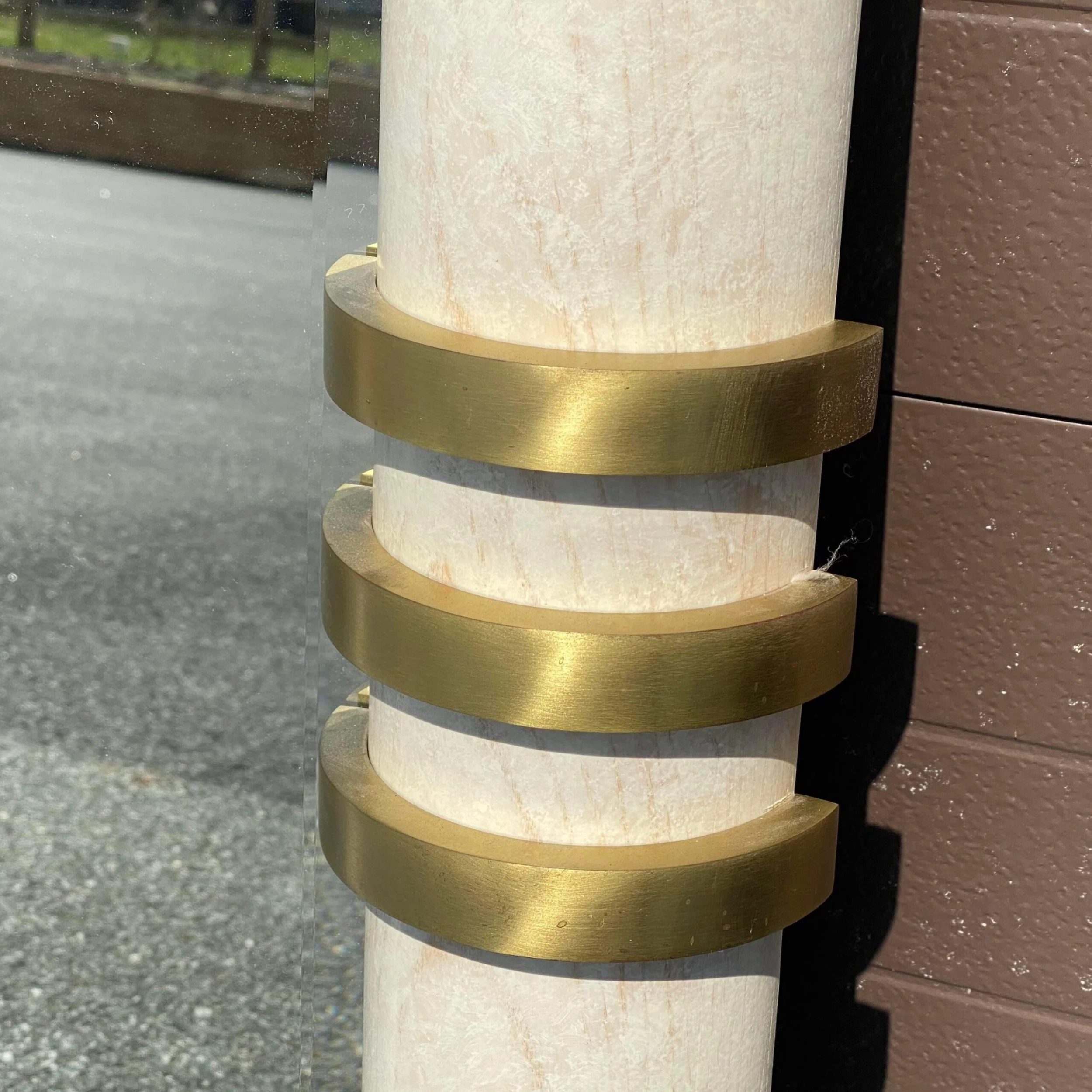 1980's Postmodern Karl Springer Style Cerused Oak Bullnose Wall Mirror With Brass Accents 5 1980's Postmodern Karl Springer Style Cerused Oak Bullnose Wall Mirror With Brass Accents - Image 5