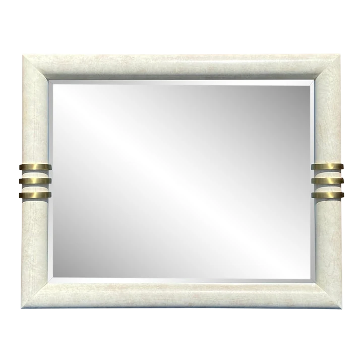 1980's Postmodern Karl Springer Style Cerused Oak Bullnose Wall Mirror With Brass Accents 1 1980's Postmodern Karl Springer Style Cerused Oak Bullnose Wall Mirror With Brass Accents