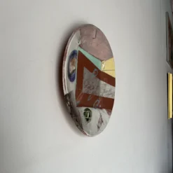 1980's Postmodern Larry H. Hand Painted Wall Art Plates - A Pair -chairish shop 1980s postmodern larry h hand painted wall art plates a pair 0553 scaled