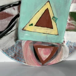 1980's Postmodern Larry H. Hand Painted Wall Art Plates - A Pair -chairish shop 1980s postmodern larry h hand painted wall art plates a pair 5562 scaled