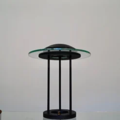 1980's Postmodern Robert Sonneman Saucer Table Lamp -chairish shop 1980s postmodern robert sonneman saucer table lamp 0324 scaled