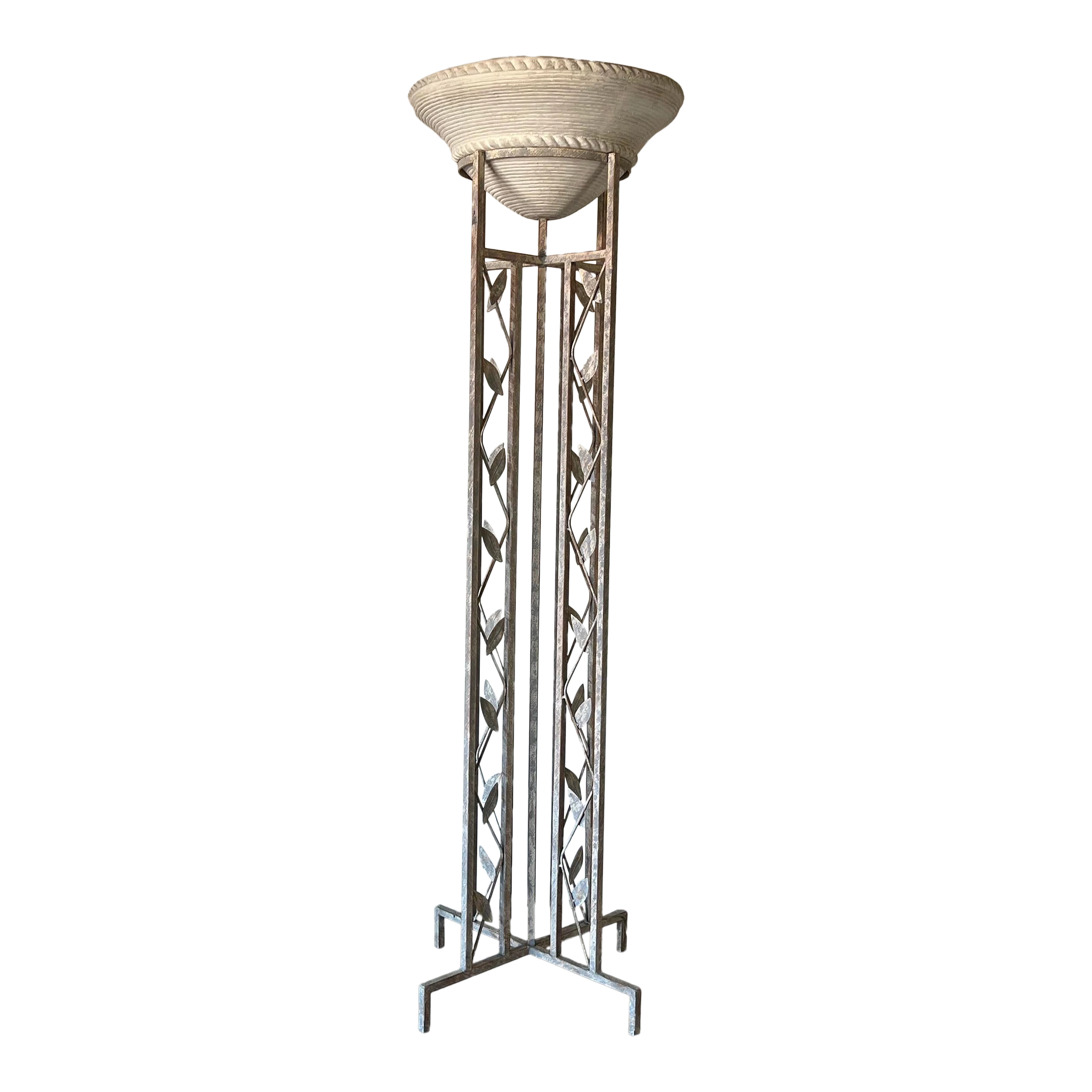 1980's Postmodern - Style Sculptural Metal And Plaster Torchiere Floor Lamp 1 1980's Postmodern - Style Sculptural Metal And Plaster Torchiere Floor Lamp