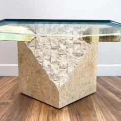 1980's Postmodern Tesselated Mactan Stone And Brass Coffee Table With Glass Top 16 1980's Postmodern Tesselated Mactan Stone And Brass Coffee Table With Glass Top -chairish shop 1980s postmodern tesselated mactan stone and brass coffee table with glass top 7308