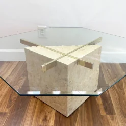 1980's Postmodern Tesselated Mactan Stone And Brass Coffee Table With Glass Top 13 1980's Postmodern Tesselated Mactan Stone And Brass Coffee Table With Glass Top -chairish shop 1980s postmodern tesselated mactan stone and brass coffee table with glass top 8566