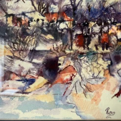 1980's Ronald Smith "Country Scene " Abstract Composition Watercolor Painting 19 1980's Ronald Smith "Country Scene " Abstract Composition Watercolor Painting -chairish shop 1980s ronald smith country scene abstract composition watercolor painting 1633 scaled