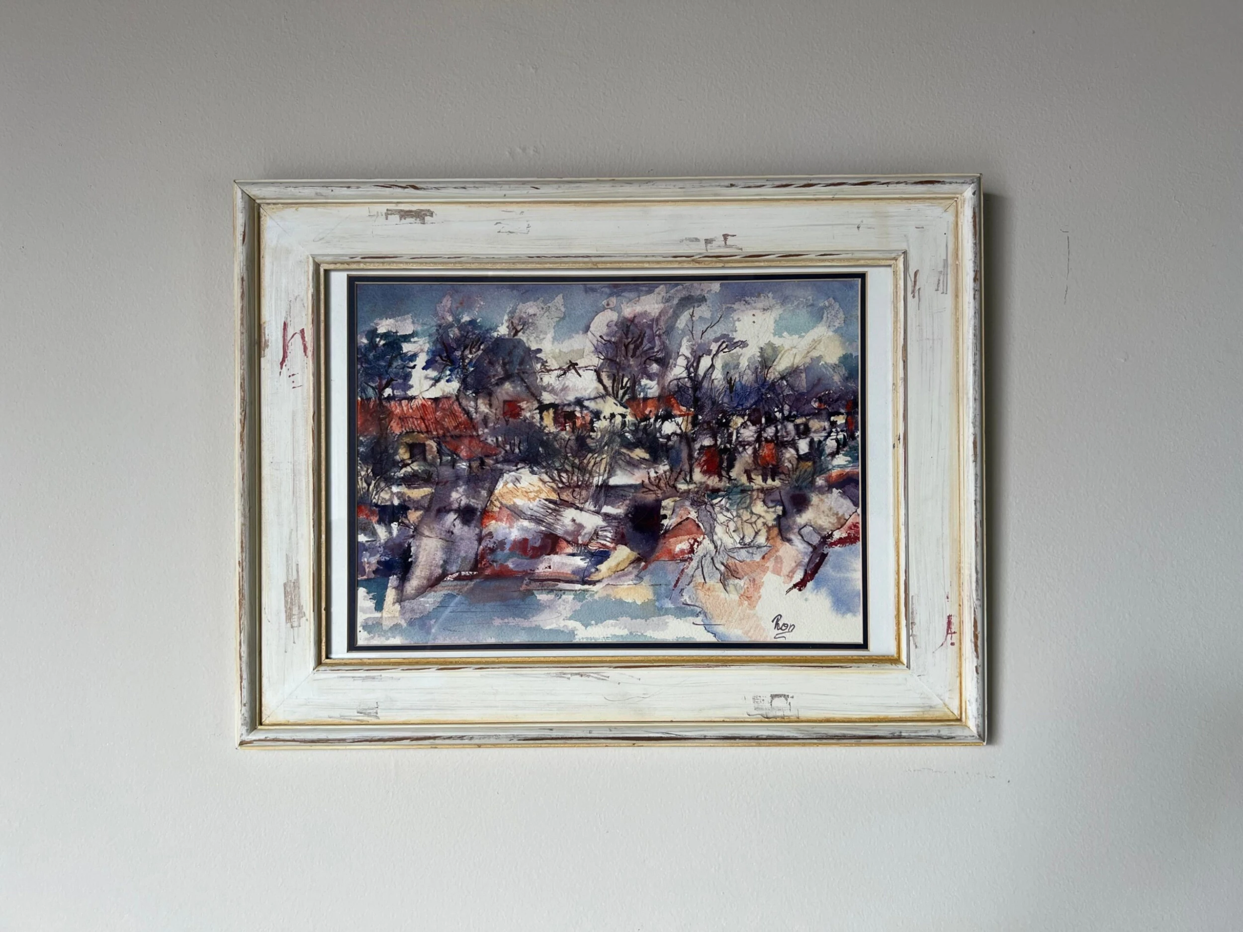 1980's Ronald Smith "Country Scene " Abstract Composition Watercolor Painting 3 1980's Ronald Smith "Country Scene " Abstract Composition Watercolor Painting - Image 3