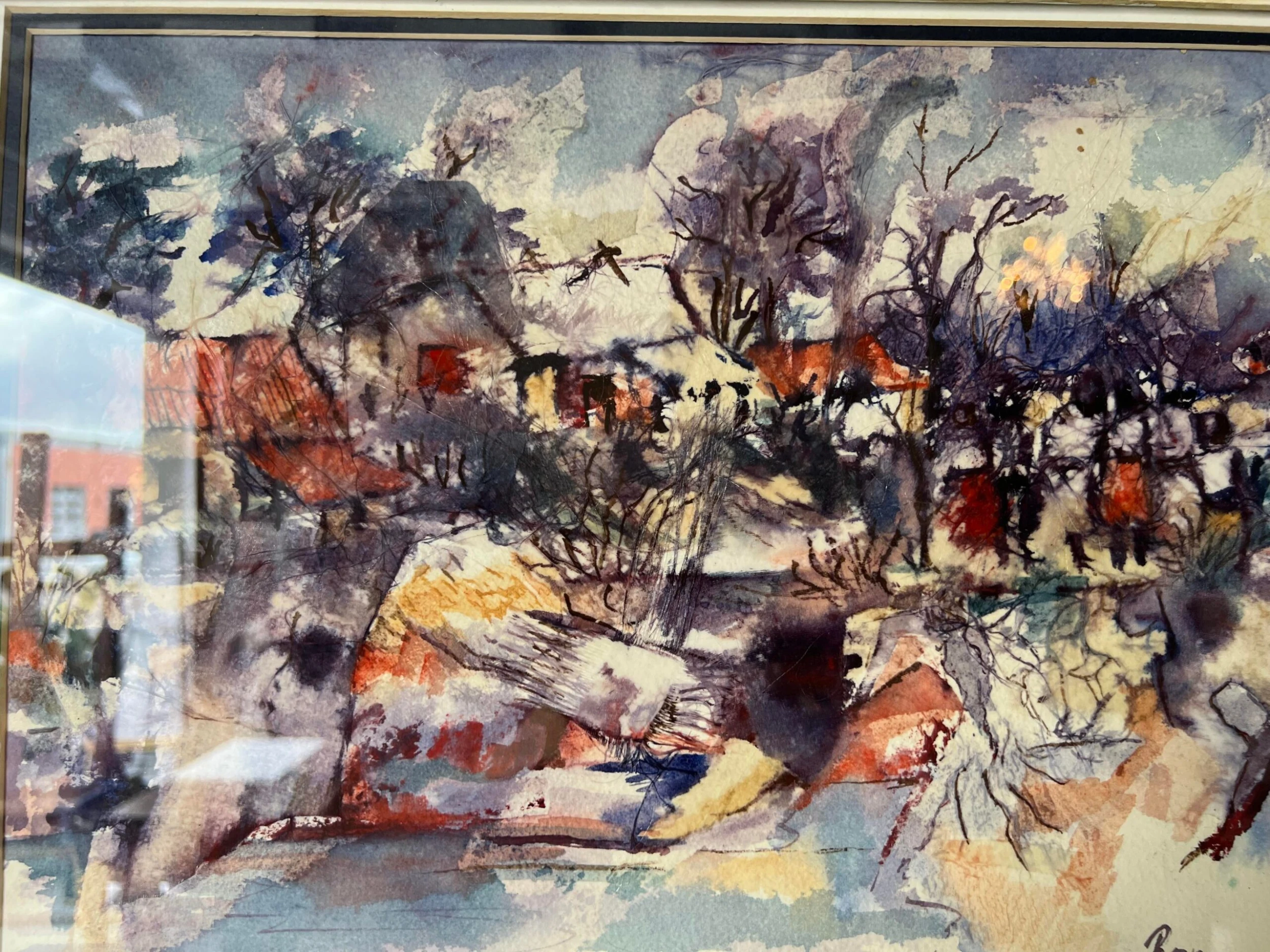 1980's Ronald Smith "Country Scene " Abstract Composition Watercolor Painting 7 1980's Ronald Smith "Country Scene " Abstract Composition Watercolor Painting - Image 7