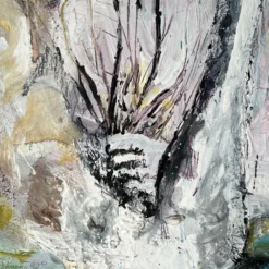 1980's S. M. Johnson Mixed Media Expressionist Abstract Painting -chairish shop 1980s s m johnson mixed media expressionist abstract painting 0654 scaled