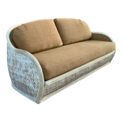 1980’s Upholstered Rattan Sofa