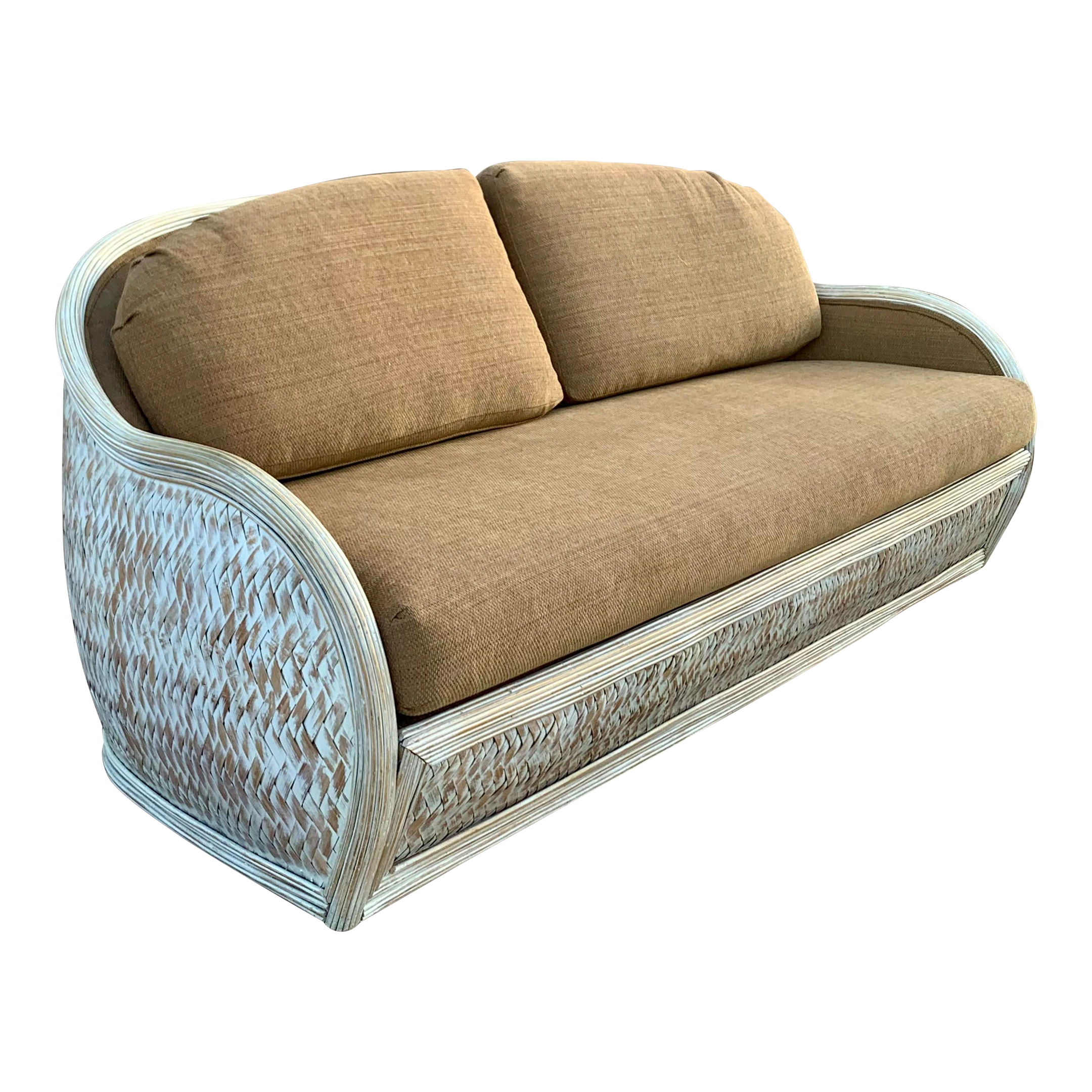 1980’s Upholstered Rattan Sofa 1 1980’s Upholstered Rattan Sofa