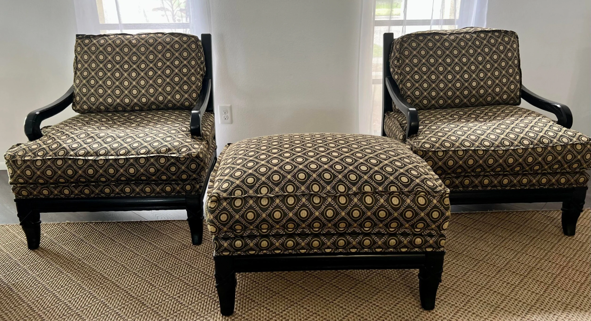 1980’s Vintage Marge Carson Accent Chairs Plus Ottoman- 3 Pieces 2 1980’s Vintage Marge Carson Accent Chairs Plus Ottoman- 3 Pieces - Image 2