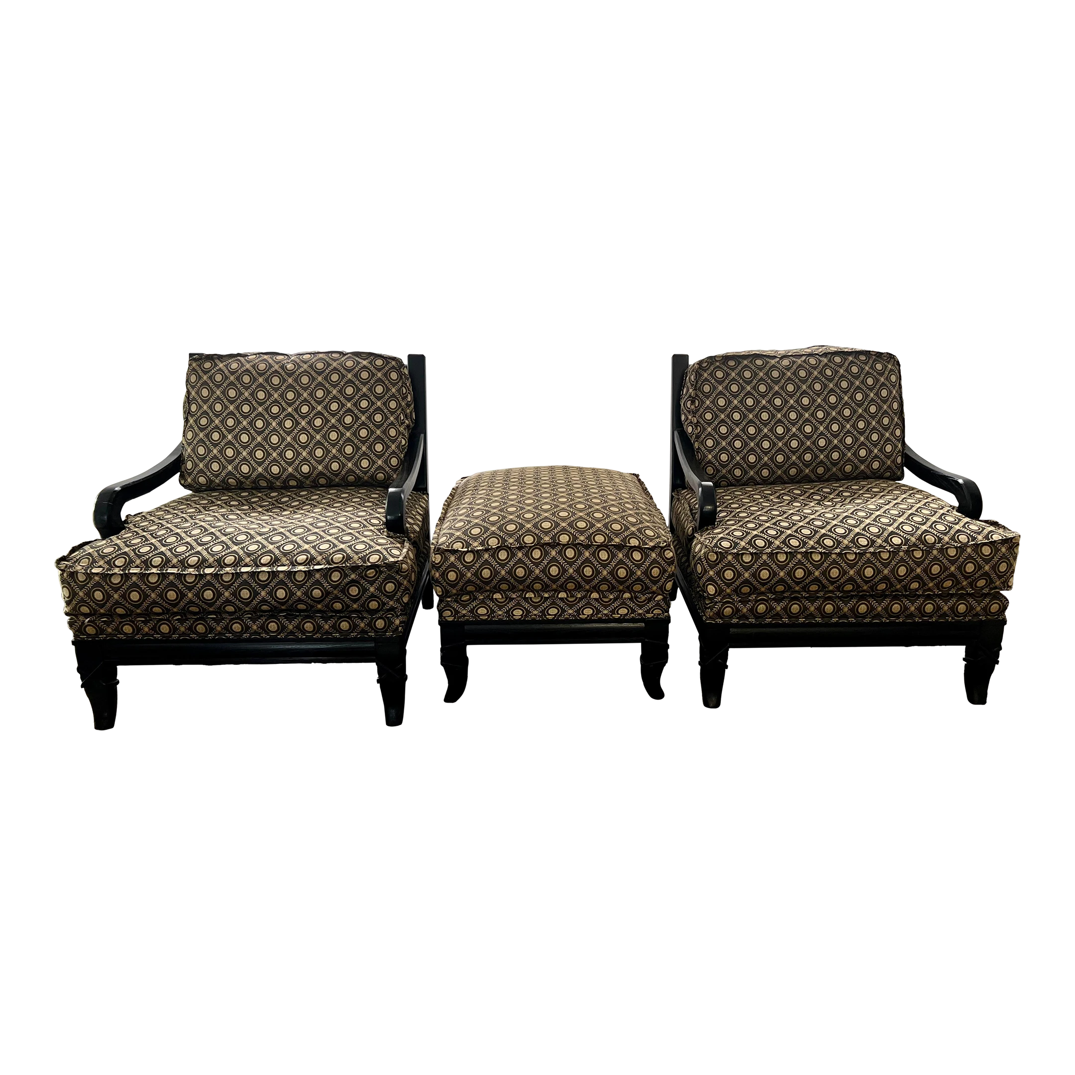 1980’s Vintage Marge Carson Accent Chairs Plus Ottoman- 3 Pieces 1 1980’s Vintage Marge Carson Accent Chairs Plus Ottoman- 3 Pieces
