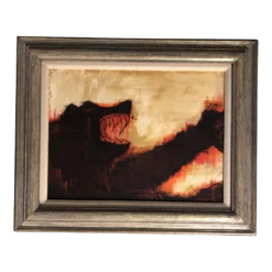 1980’s Vintage Pop Abstract Bear Painting Mid Century Modern Frame