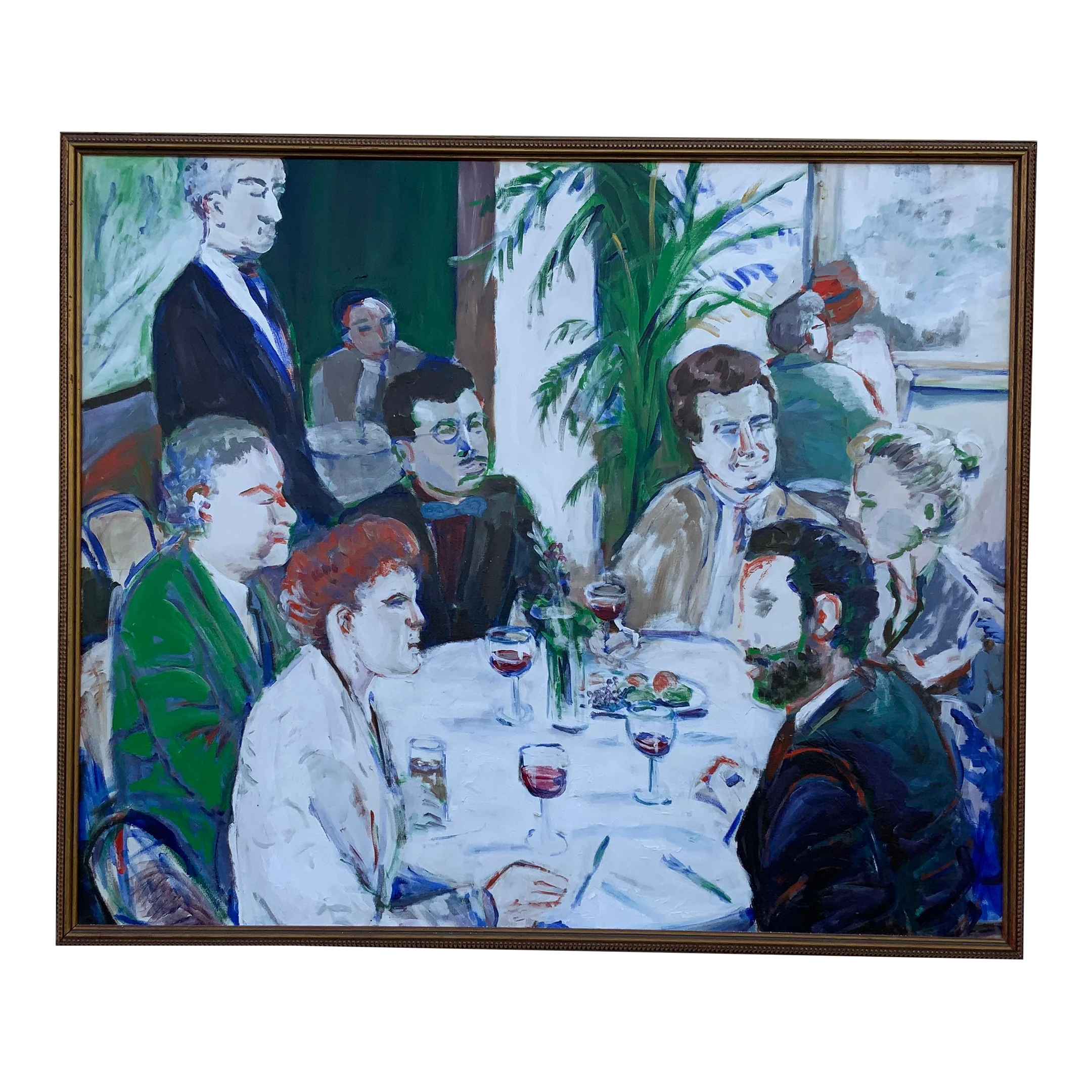 1986 "Party Of Six" S. Spiegel Signed Modernist Figurative Painting 1 1986 "Party Of Six" S. Spiegel Signed Modernist Figurative Painting