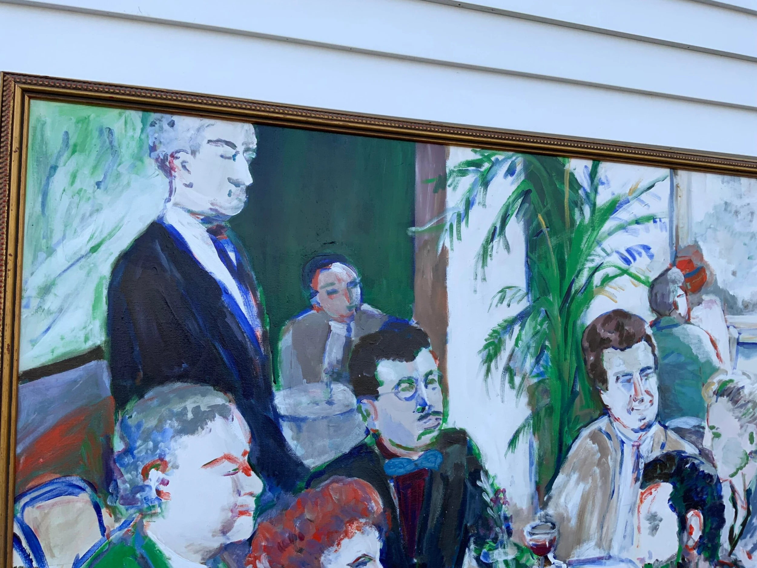 1986 "Party Of Six" S. Spiegel Signed Modernist Figurative Painting 4 1986 "Party Of Six" S. Spiegel Signed Modernist Figurative Painting - Image 4