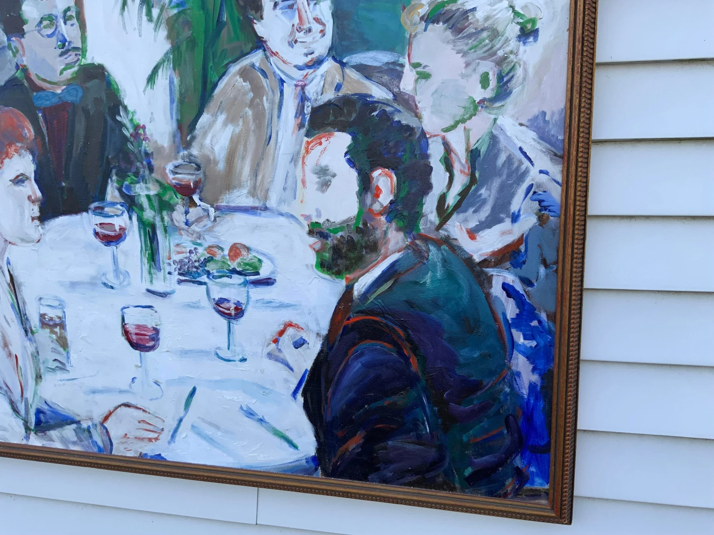 1986 "Party Of Six" S. Spiegel Signed Modernist Figurative Painting 2 1986 "Party Of Six" S. Spiegel Signed Modernist Figurative Painting - Image 2