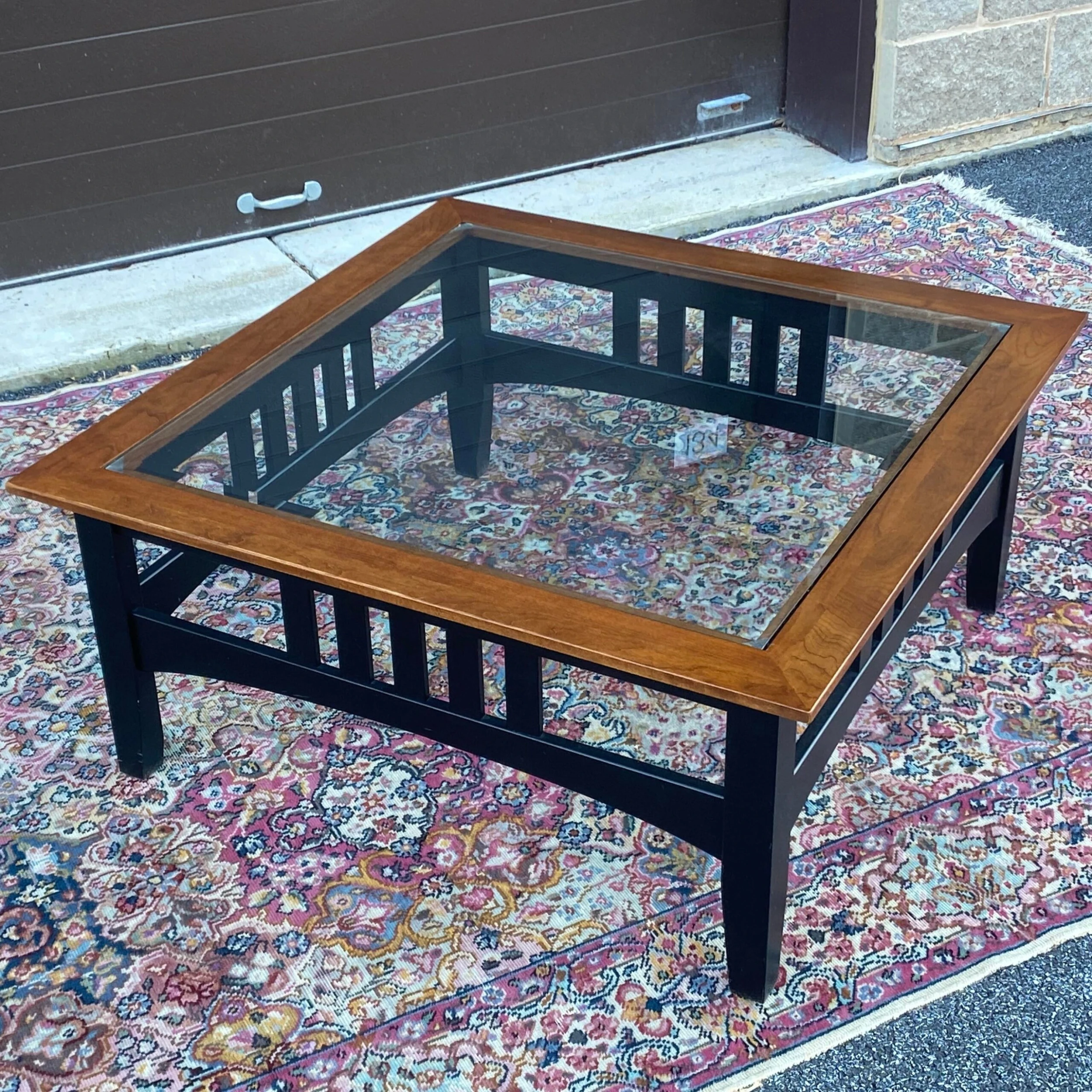 1990's Ethan Allen American Impressions Square Coffee Table 24-8400 Cherry With Black Base 2 1990's Ethan Allen American Impressions Square Coffee Table 24-8400 Cherry With Black Base - Image 2