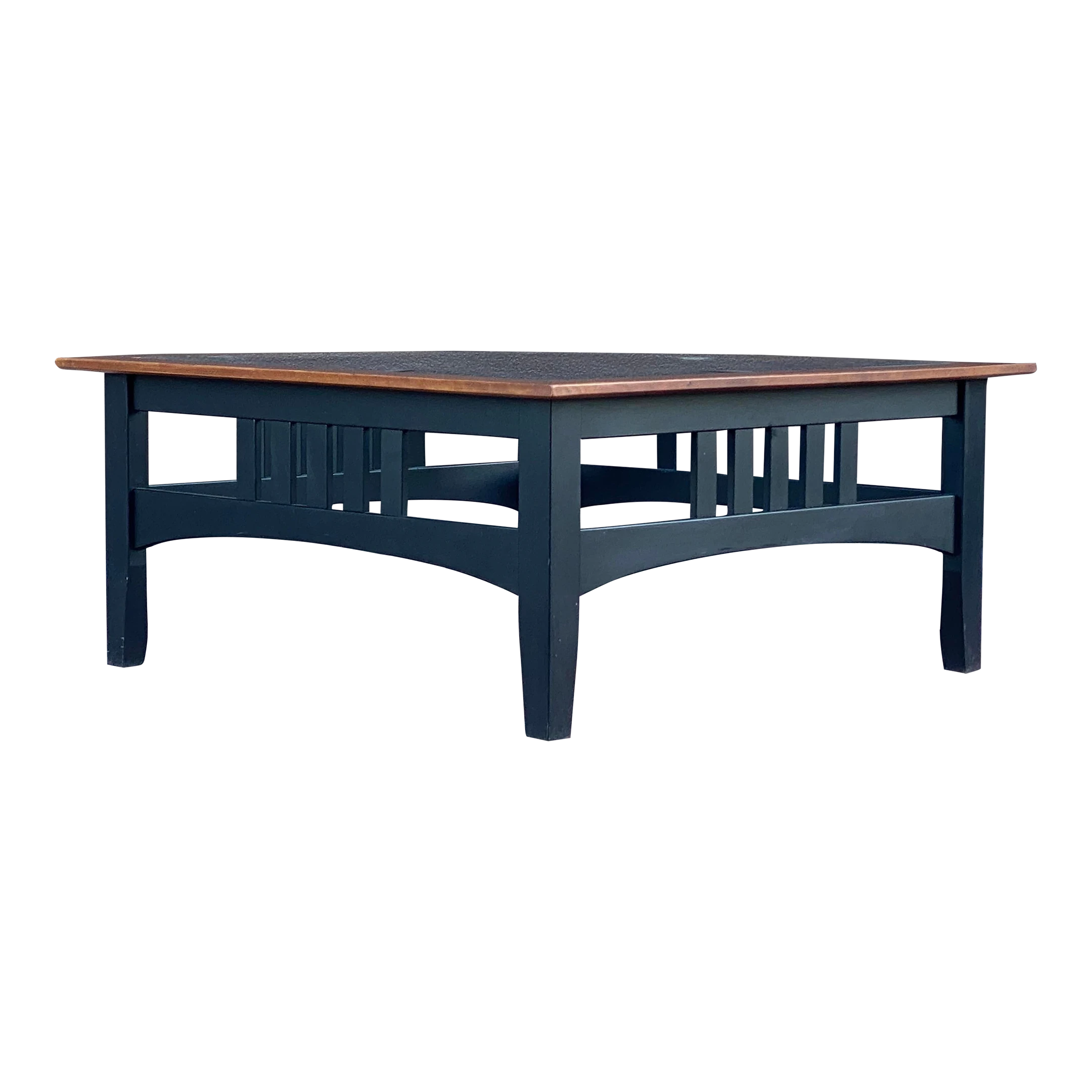 1990's Ethan Allen American Impressions Square Coffee Table 24-8400 Cherry With Black Base 1 1990's Ethan Allen American Impressions Square Coffee Table 24-8400 Cherry With Black Base