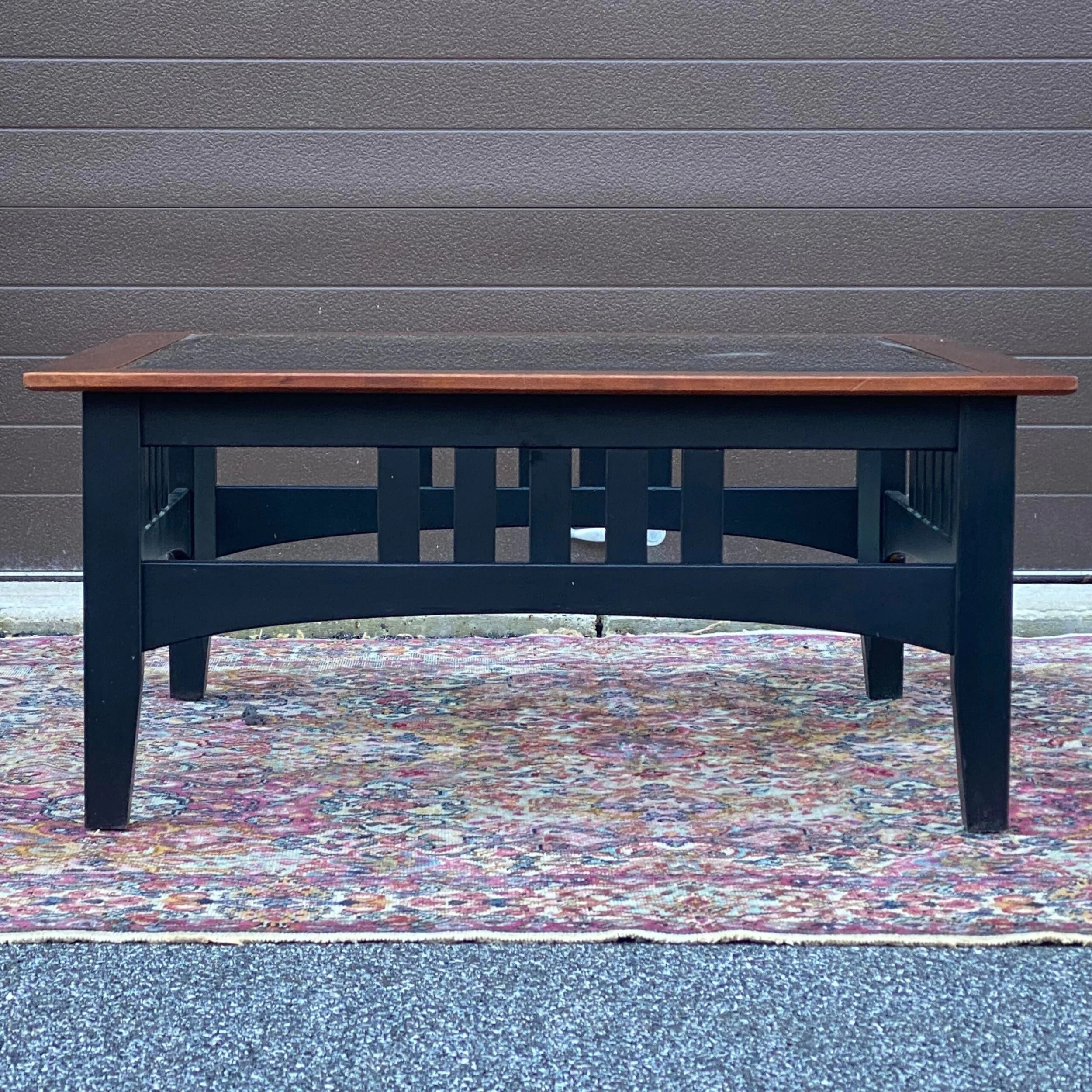 1990's Ethan Allen American Impressions Square Coffee Table 24-8400 Cherry With Black Base 3 1990's Ethan Allen American Impressions Square Coffee Table 24-8400 Cherry With Black Base - Image 3