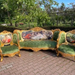 1990's French Louis Xvi Corbeille Style Settee In Green Velvet -chairish shop 1990s french louis xvi corbeille style settee in green velvet 0087