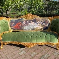 1990's French Louis Xvi Corbeille Style Settee In Green Velvet -chairish shop 1990s french louis xvi corbeille style settee in green velvet 4264