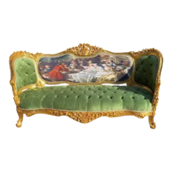 1990's French Louis Xvi Corbeille Style Settee In Green Velvet