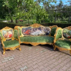 1990's French Louis Xvi Corbeille Style Settee In Green Velvet -chairish shop 1990s french louis xvi corbeille style settee in green velvet 8250