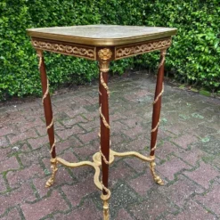 1990's French Louis XVI Side Table In Mahogany With Bronze And Marble Top -chairish shop 1990s french louis xvi side table in mahogany with bronze and marble top 2080
