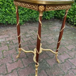 1990's French Louis XVI Side Table In Mahogany With Bronze And Marble Top -chairish shop 1990s french louis xvi side table in mahogany with bronze and marble top 2986