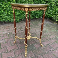 1990's French Louis XVI Side Table In Mahogany With Bronze And Marble Top -chairish shop 1990s french louis xvi side table in mahogany with bronze and marble top 5000