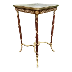 1990's French Louis XVI Side Table In Mahogany With Bronze And Marble Top