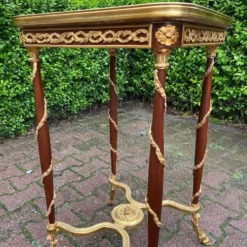 1990's French Louis XVI Side Table In Mahogany With Bronze And Marble Top -chairish shop 1990s french louis xvi side table in mahogany with bronze and marble top 6469
