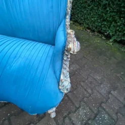 1990's French Louis XVI-Style Settee In Blue Velvet -chairish shop 1990s french louis xvi style settee in blue velvet 5541