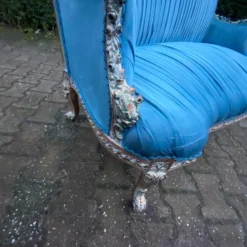 1990's French Louis XVI-Style Settee In Blue Velvet -chairish shop 1990s french louis xvi style settee in blue velvet 7221