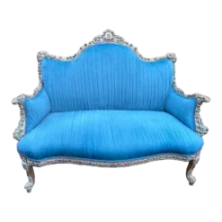 1990's French Louis XVI-Style Settee In Blue Velvet
