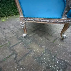 1990's French Louis XVI-Style Settee In Blue Velvet -chairish shop 1990s french louis xvi style settee in blue velvet 8416