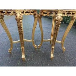 1990's French Louis XVI Style Side Tables In Gold With Beige Marble Top - A Pair -chairish shop 1990s french louis xvi style side tables in gold with beige marble top a pair 0346