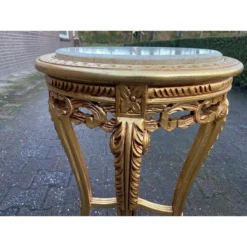 1990's French Louis XVI Style Side Tables In Gold With Beige Marble Top - A Pair -chairish shop 1990s french louis xvi style side tables in gold with beige marble top a pair 9355