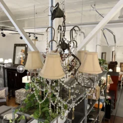 1990's Gabriela Crystal + Wrought Iron Five Light Chandelier -chairish shop 1990s gabriela crystal wrought iron five light chandelier 4227