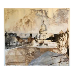 1990’s Original Abstract Watercolor Painting “us Capital” Building Washington DC Landscape Signed