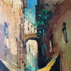 60’s Vintage Dileo Venice Street Impressionist Oil Painting -chairish shop 60s vintage dileo venice street impressionist oil painting 9923 scaled