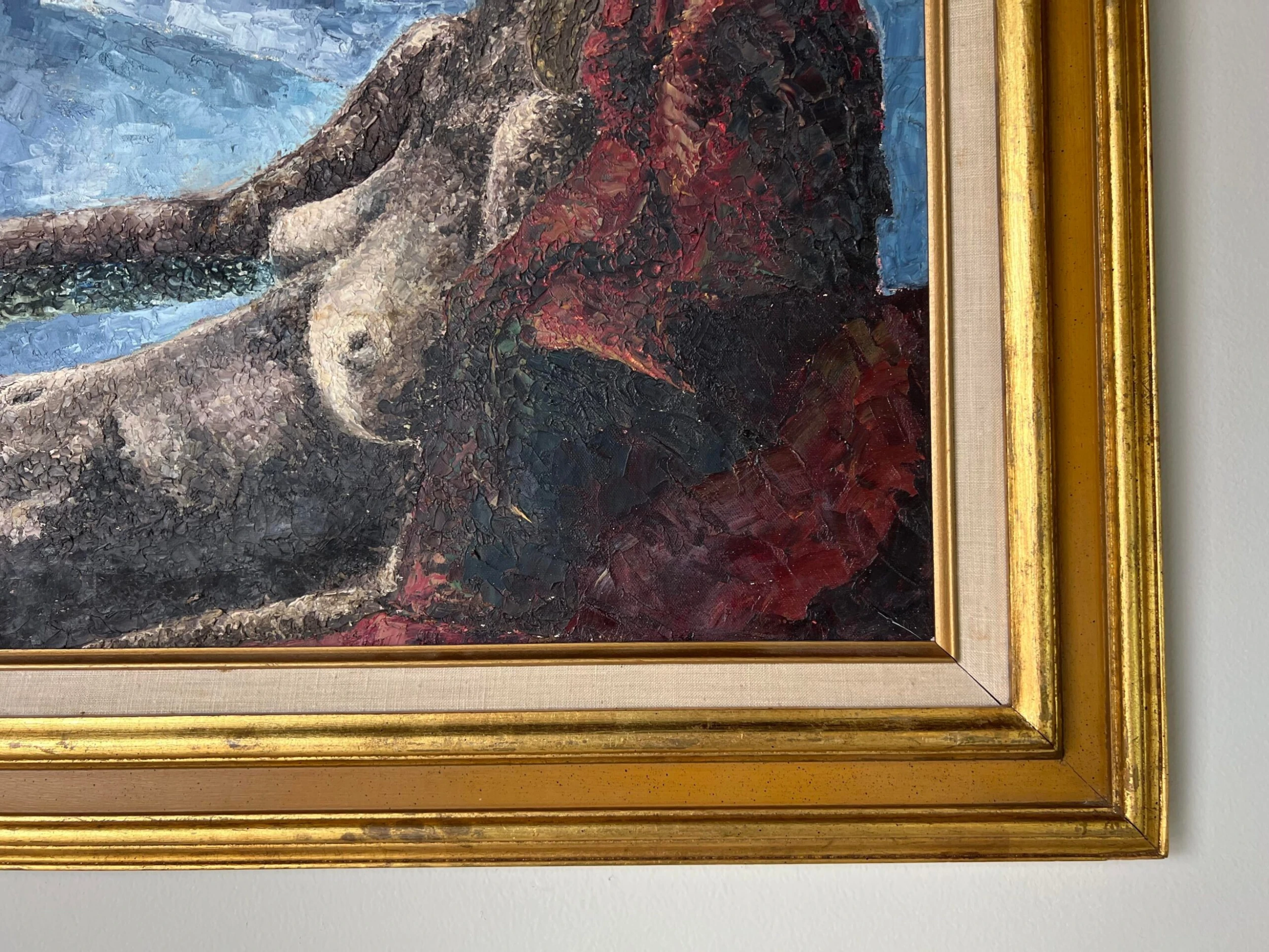 60's Vintage Grey Reclining Nude Woman Oil Painting, Framed 8 60's Vintage Grey Reclining Nude Woman Oil Painting, Framed - Image 8