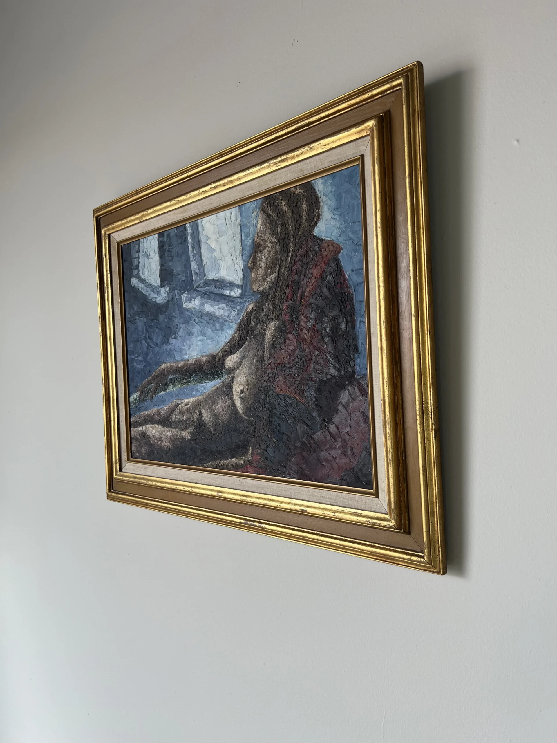 60's Vintage Grey Reclining Nude Woman Oil Painting, Framed 4 60's Vintage Grey Reclining Nude Woman Oil Painting, Framed - Image 4