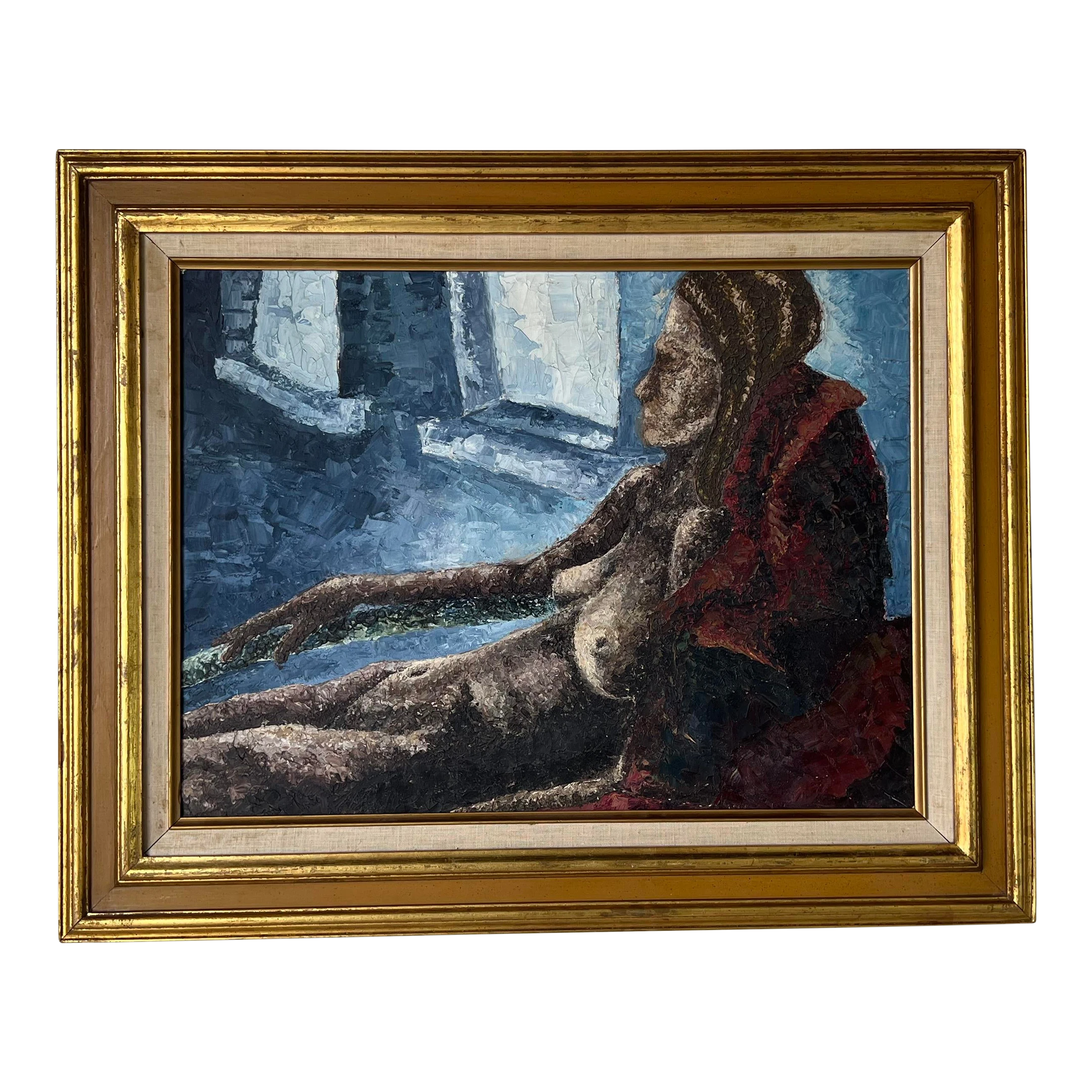 60's Vintage Grey Reclining Nude Woman Oil Painting, Framed 1 60's Vintage Grey Reclining Nude Woman Oil Painting, Framed