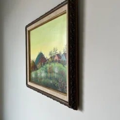 70's Cermic Blasnauski Folk Art Russian Village Oil Painting, Framed -chairish shop 70s cermic blasnauski folk art russian village oil painting framed 1157 scaled