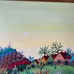 70's Cermic Blasnauski Folk Art Russian Village Oil Painting, Framed -chairish shop 70s cermic blasnauski folk art russian village oil painting framed 8469 scaled