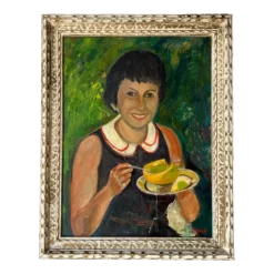70's J. Karlin Woman Portrait Oil Painting, Frame
