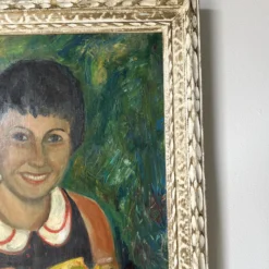 70's J. Karlin Woman Portrait Oil Painting, Frame -chairish shop 70s j karlin woman portrait oil painting frame 4496 scaled