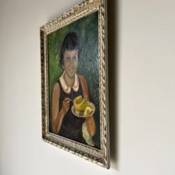 70's J. Karlin Woman Portrait Oil Painting, Frame -chairish shop 70s j karlin woman portrait oil painting frame 6375 scaled